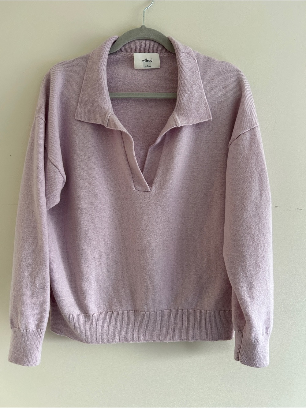 Wilfred Pastel Lilac V-Neck Polo Collar Sweater, Size XL